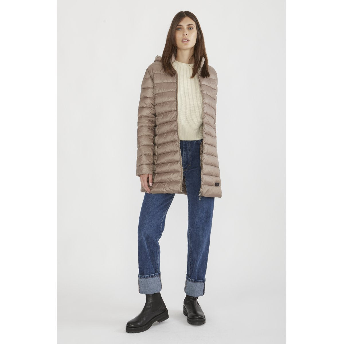 Canadian Women's long jacket with hood Teslin Recycled CN.G220204WRE/CHAM champagne