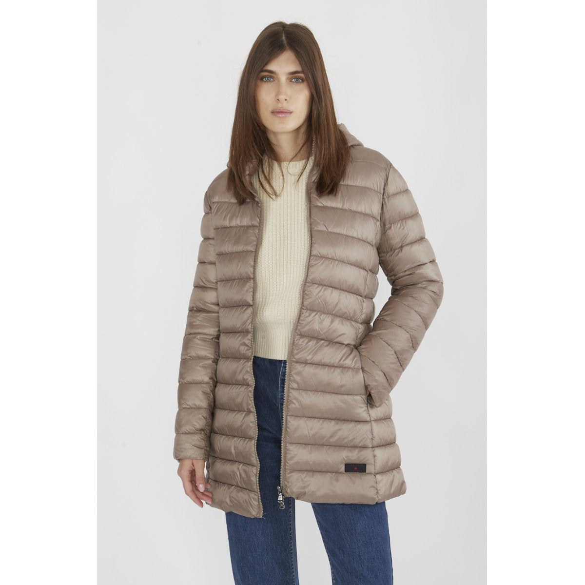 Canadian Women's long jacket with hood Teslin Recycled CN.G220204WRE/CHAM champagne