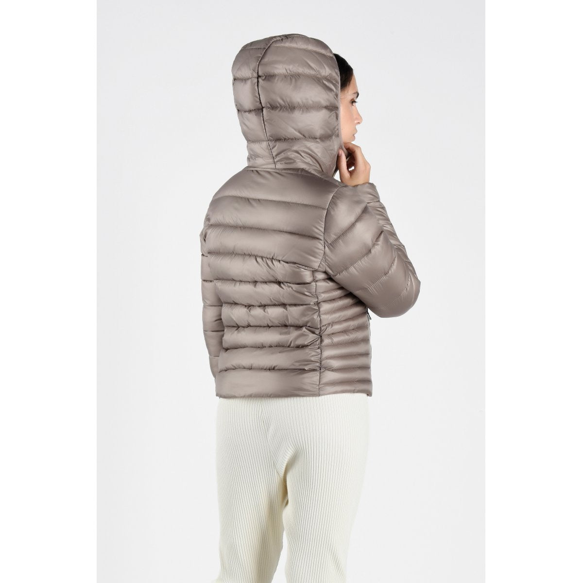 Canadian Women's down jacket 100grams with hood Marystown Recycled CN.G221201WRE/CHARB