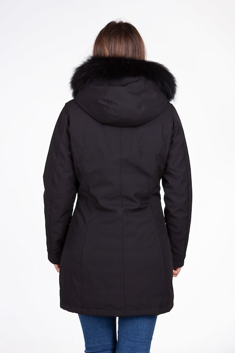 Censored long parka with hood and fur CW178PTNEP90 black