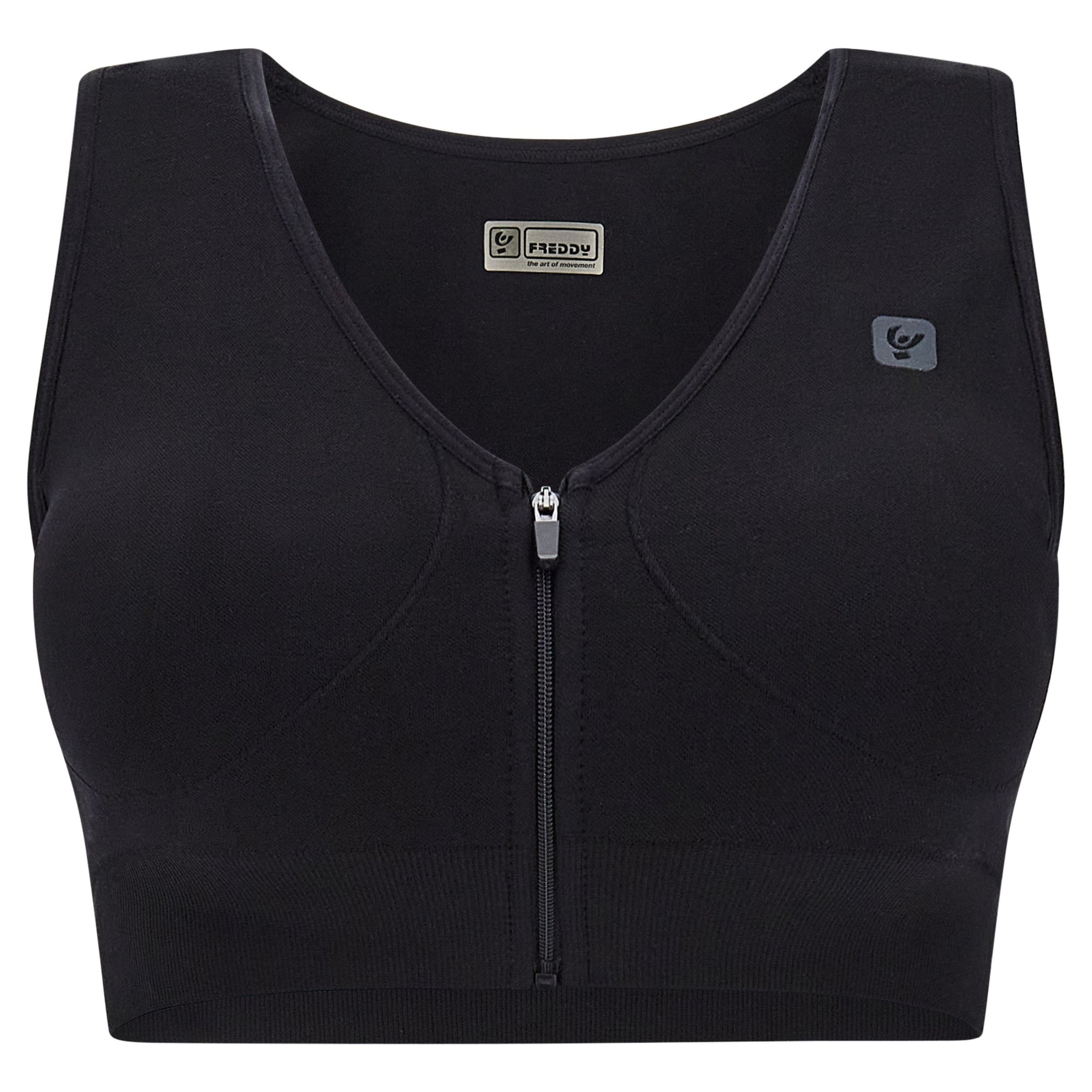 Freddy Sports bra top in seamless zip and removable cups F2WSFB6N N black