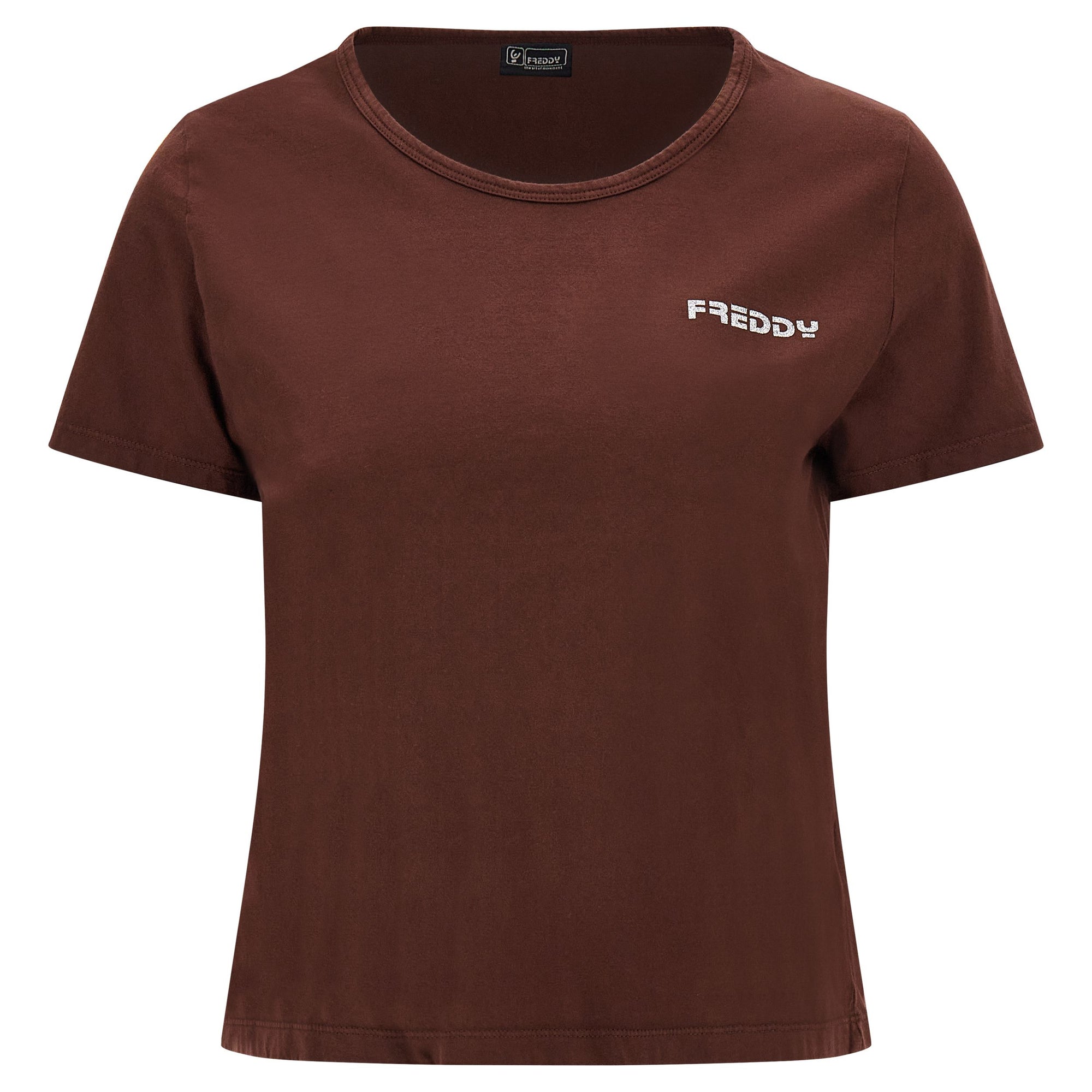 Freddy Lightweight jersey comfort crop top t-shirt FAIRC022X M79X Chocolate Fondant Direct Dyed