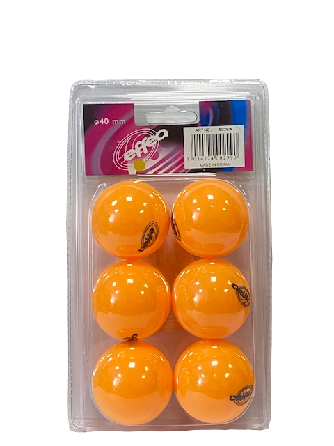 Effea 1-star ping pong ball with 40mm diameter, pack of 6 orange balls