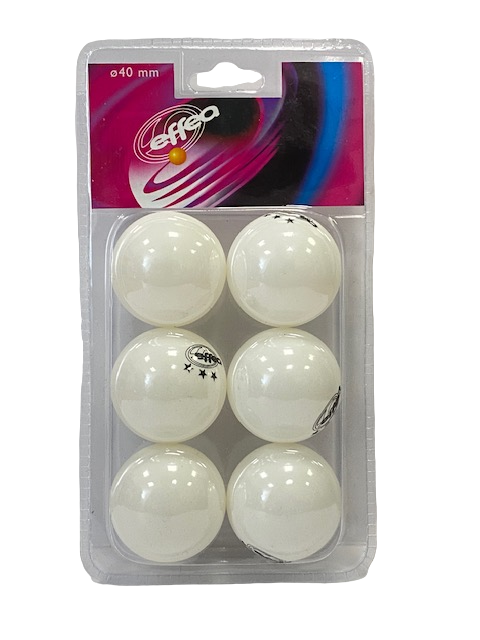 Effea 3-star ping pong ball with 40mm diameter, pack of 6 white balls