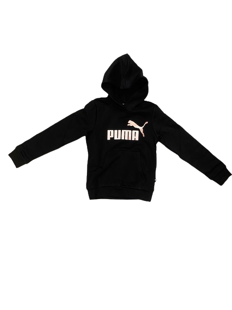 Puma Girls' sweatshirt with hood and pouch pocket ESS+ 2 logo print 670310 11 black pink gold