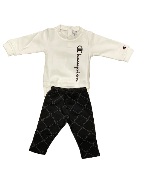 Champion Tuta infant felpa girocollo pantalone con polsino 404504 WW001 wht/bnk bianco-nero