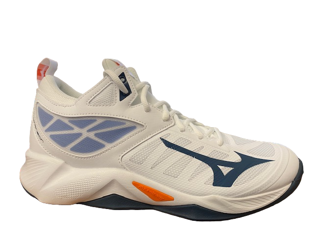 Mizuno unisex volleyball shoes Wave Dimension Mid V1GA224522 white-dark denim-blue jasper