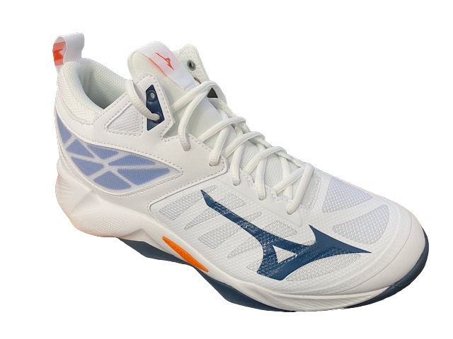 Mizuno unisex volleyball shoes Wave Dimension Mid V1GA224522 white-dark denim-blue jasper