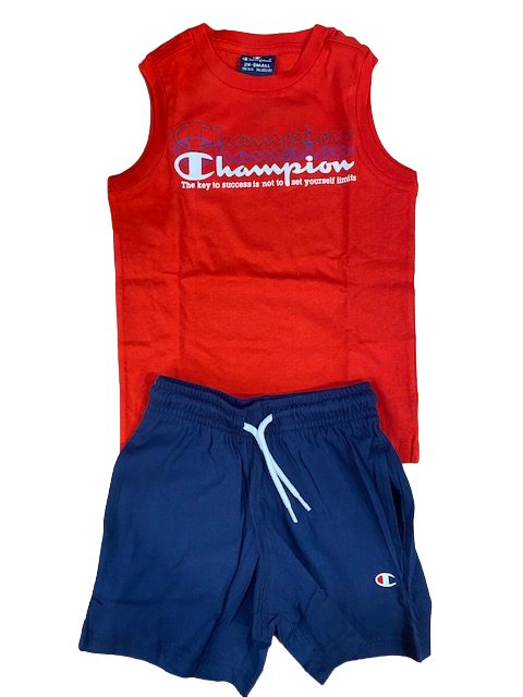 Champion boy's outfit Legacy Graphic Tank Top + Bermuda 306314 RS046 HRR red-navy