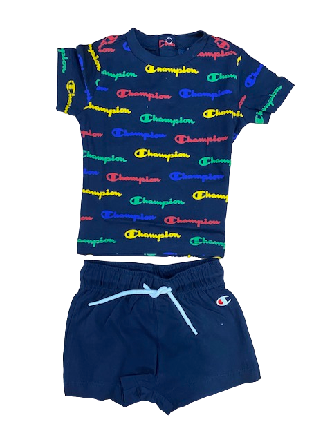 Champion completino da Bimbo Legacy American maglietta e pantaloncino 306303 BL501 NNY blu