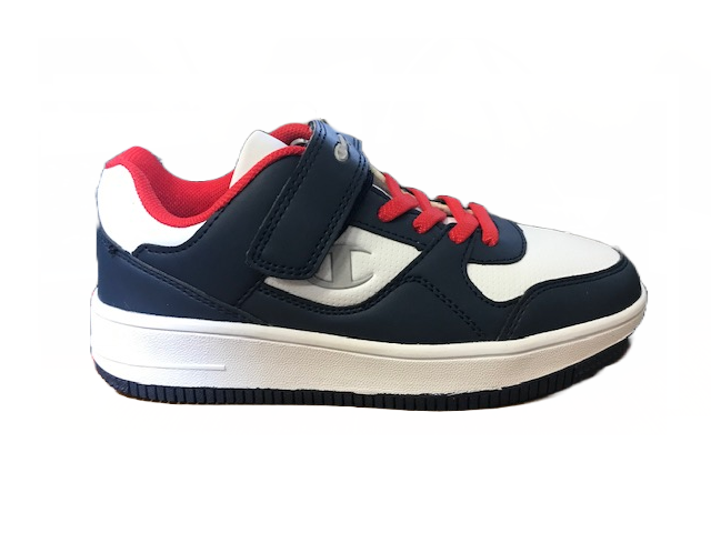 Champion scarpa sneakers da bambino in pelle con strappo Low Cut Rebound Low S31359-S19 blu-bianco