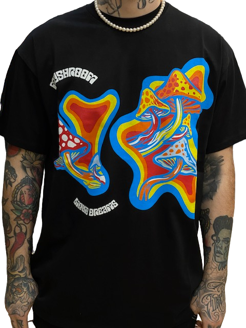 Mushroom T-shirt da uomo manica corta in cotone 12035-01 nero