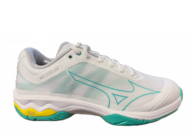 Mizuno Wave Exceed Light AC scarpa da tennis 61GA221923 white-turquoise-high visibility