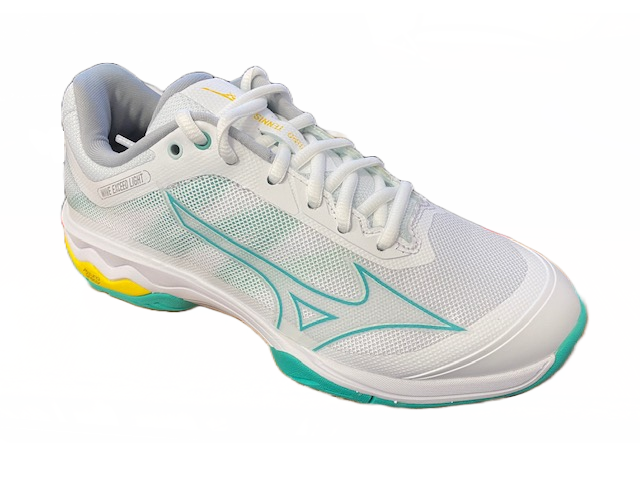 Mizuno Wave Exceed Light AC scarpa da tennis 61GA221923 white-turquoise-high visibility