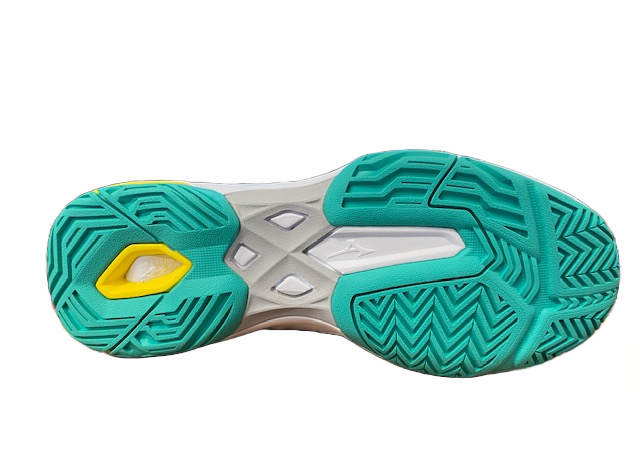 Mizuno Wave Exceed Light AC scarpa da tennis 61GA221923 white-turquoise-high visibility