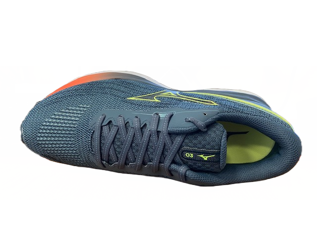 Mizuno Wave Skyrise 3 running shoe J1GC220981 smoke blue-neo lime-neon flame