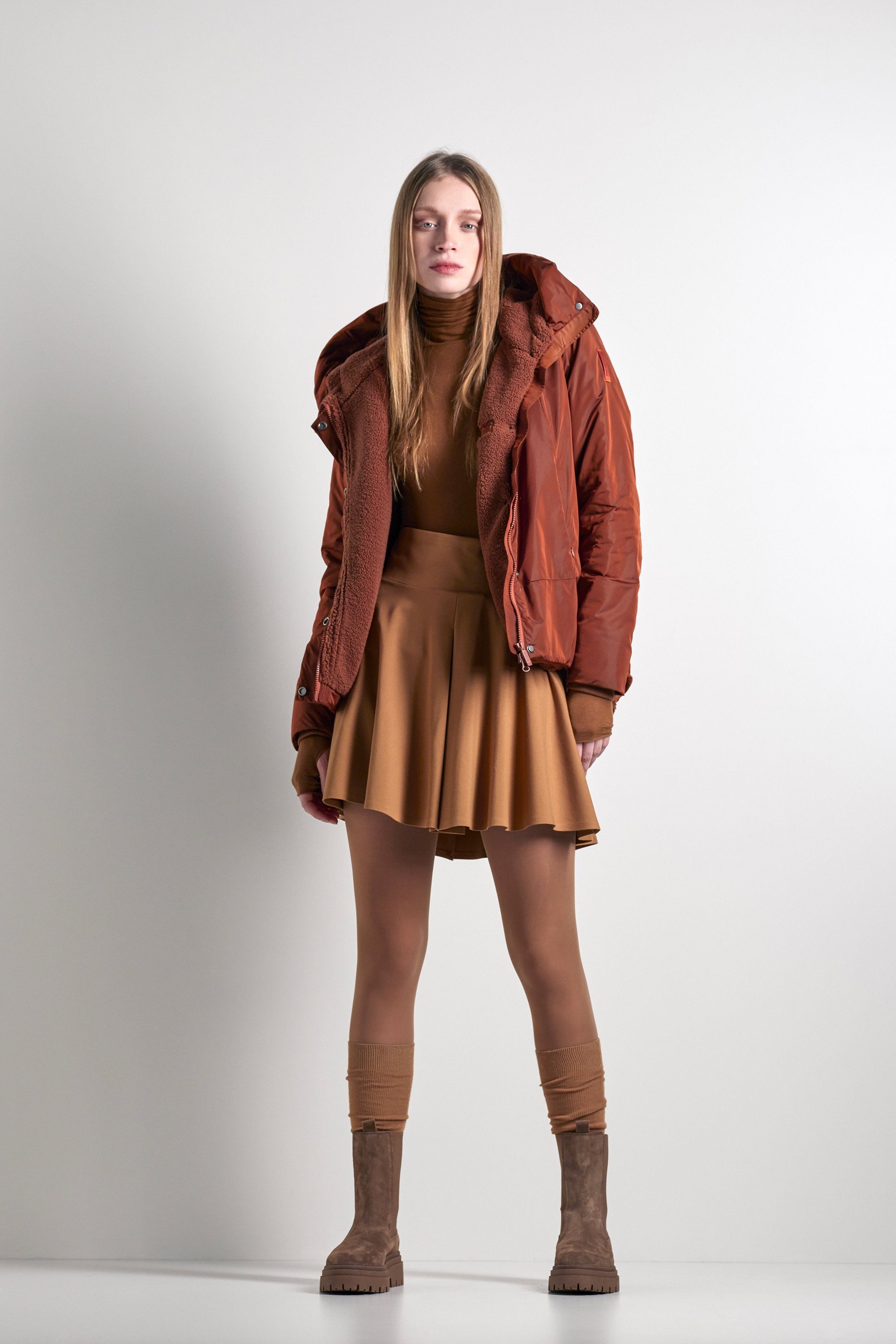 Bomboogie Short women's parka in recycled nylon Sherpa lined JW7630T TMSB 94 brick