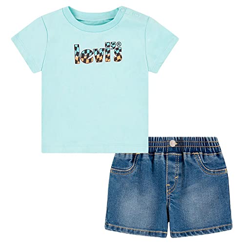 Levi's Kids infant outfit short sleeve t-shirt and denim shorts 6EH344 E2D turquoise