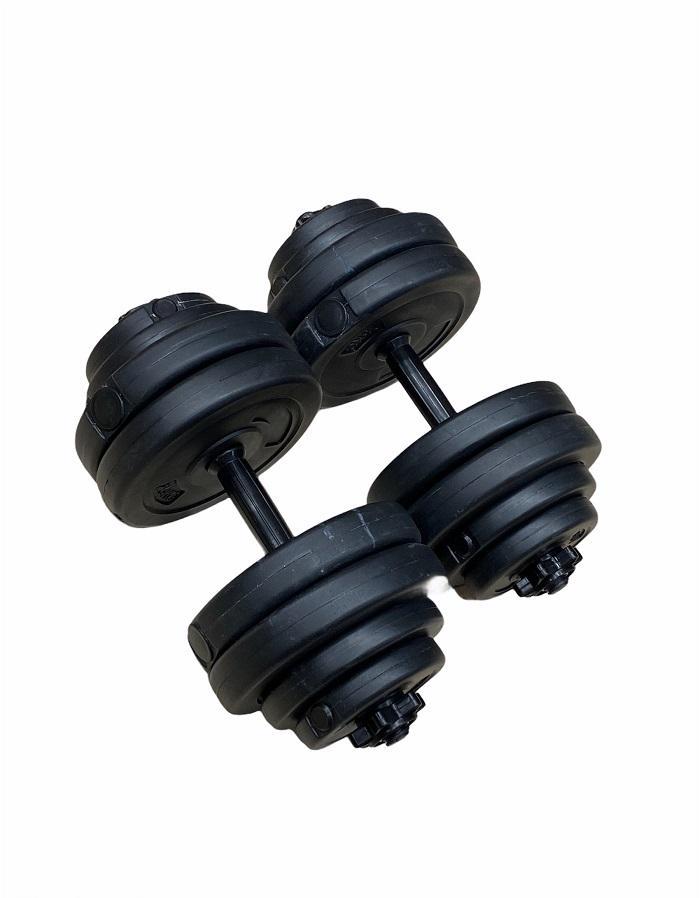 Set Coppia Manubri Contes OW1304 da 30Kg (2x15kg) in cemento rivestito nero con dischi e barre per allenamento completo