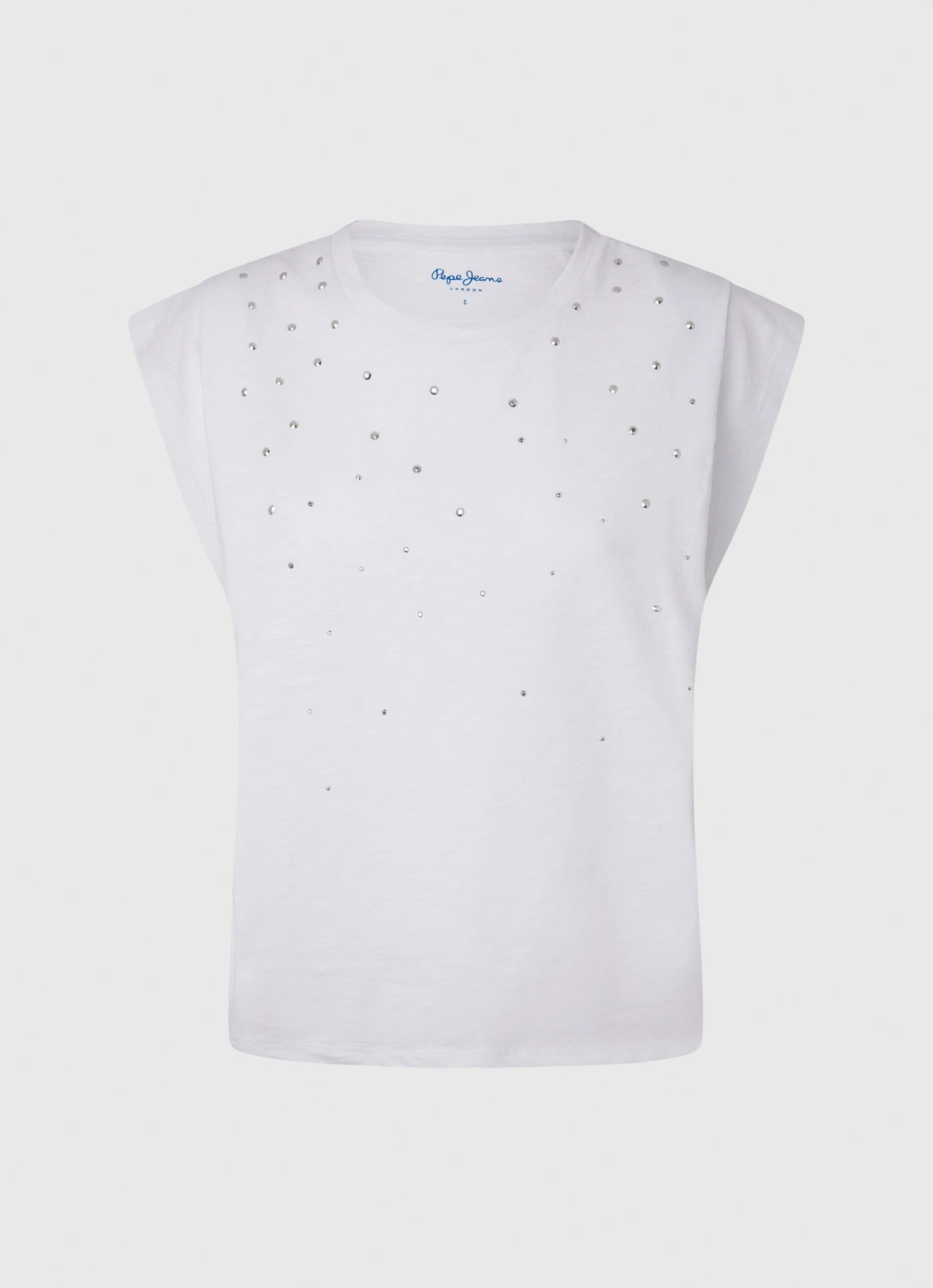 Pepe jeans sleeveless t-shirt with Morgana studs PL505425 800 white