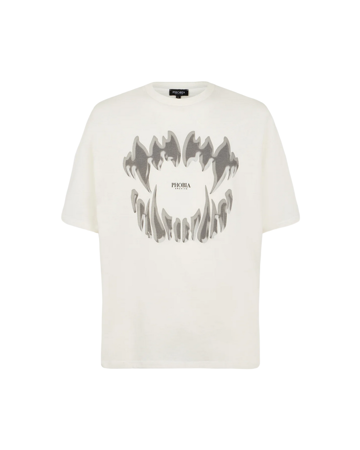 Phobia White unisex t-shirt with gray Demon Bite PH00198 mouth