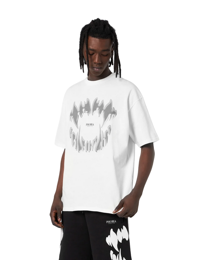 Phobia White unisex t-shirt with gray Demon Bite PH00198 mouth