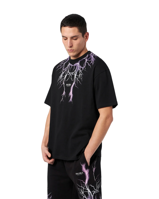 Phobia T-shirt unisex nera viola con fulmini PH00105PUGRFU viola grigio fuxia