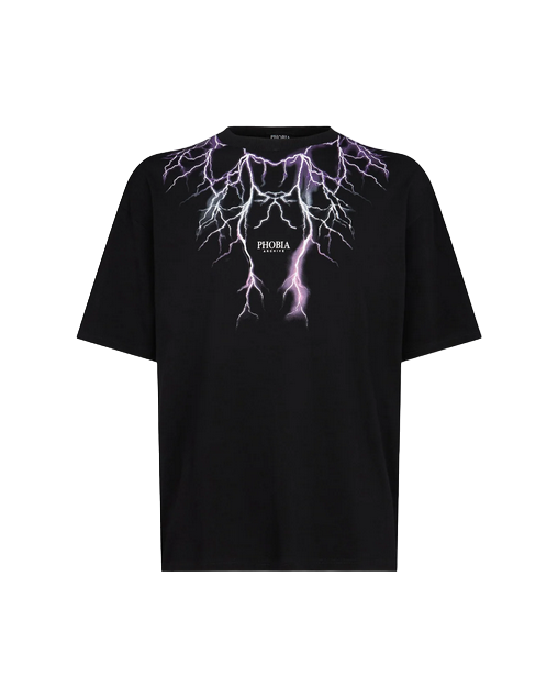 Phobia T-shirt unisex nera viola con fulmini PH00105PUGRFU viola grigio fuxia