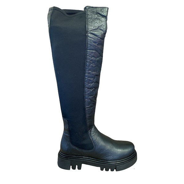 Hosis Stivali da donna in pelle stropicciata e lycra elasticizzata PRF2586 nero