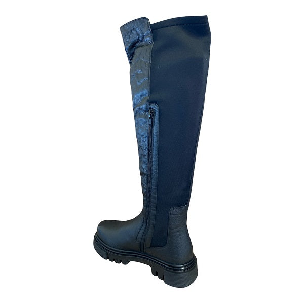 Hosis Stivali da donna in pelle stropicciata e lycra elasticizzata PRF2586 nero