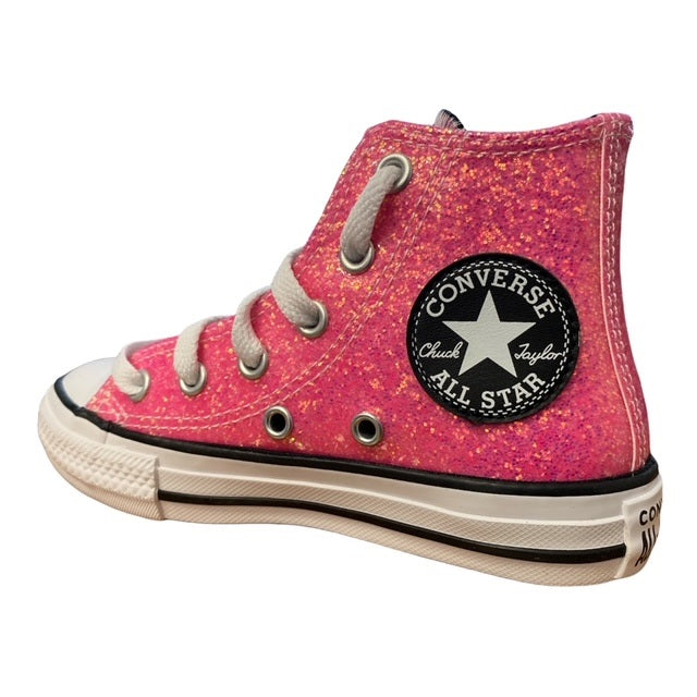 Converse scarpa sneakers da ragazza Chuck Taylor All Star Glitter 672098C rosa nero