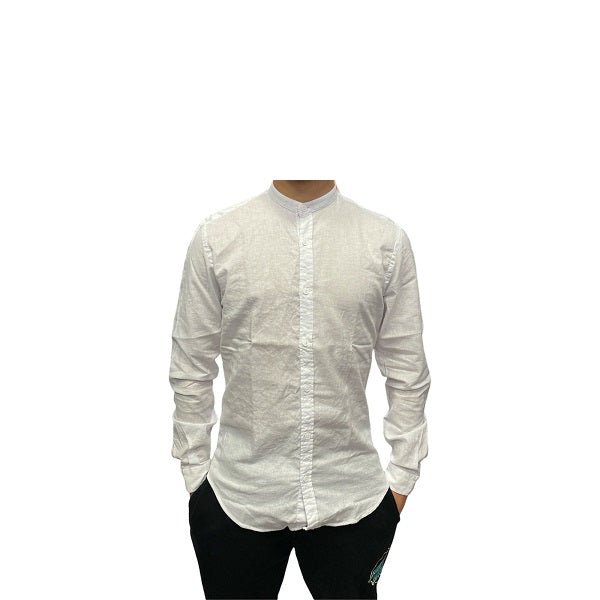 Bomboogie Mandarin collar linen shirt SM 6401 T LITP 00 white