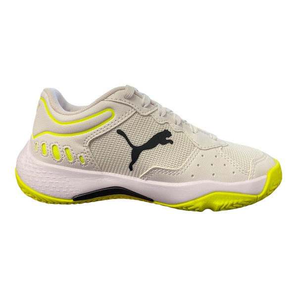 Puma scarpa da tennis padel da ragazzi Solarsmash RCT Jr 106950 01 bianco-nero-giallo