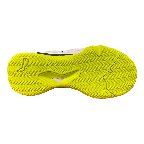 Puma scarpa da tennis padel da ragazzi Solarsmash RCT Jr 106950 01 bianco-nero-giallo
