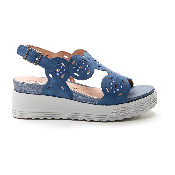 Stonefly sandalo da donna con zeppa Park 9 Velour 216104 0M5 blu
