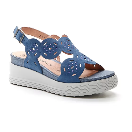 Stonefly sandalo da donna con zeppa Park 9 Velour 216104 0M5 blu