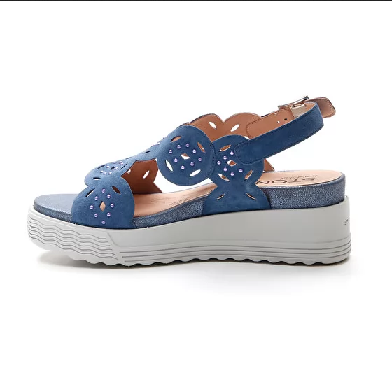 Stonefly sandalo da donna con zeppa Park 9 Velour 216104 0M5 blu
