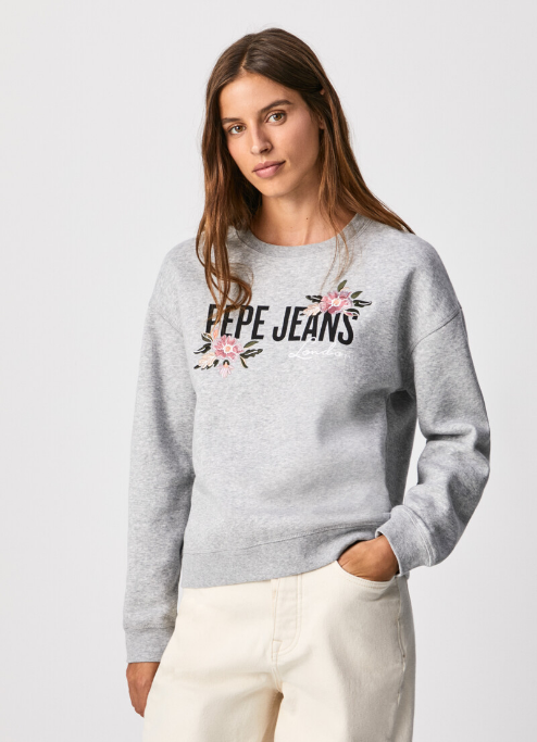 PepeJeans Felpa con Ricamo Frontale Portia PL581133 grey