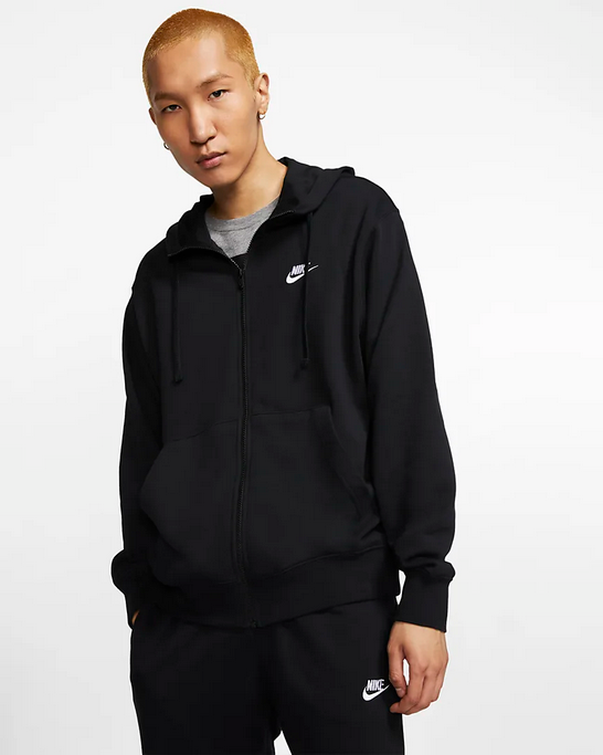Nike Felpa da uomo con cappuccio e cerniera intera Sportswear Club BV2648-010 nero