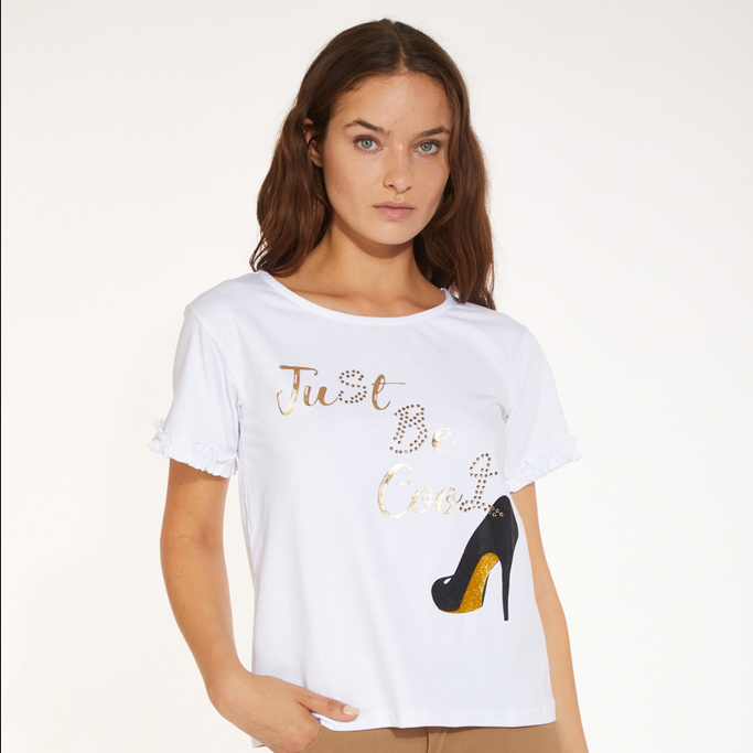 CafèNoir Cotton jersey T-shirt with "just be cool" print C7JT0059 W001 white