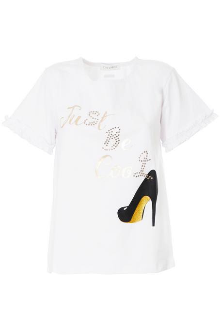 CafèNoir Cotton jersey T-shirt with "just be cool" print C7JT0059 W001 white