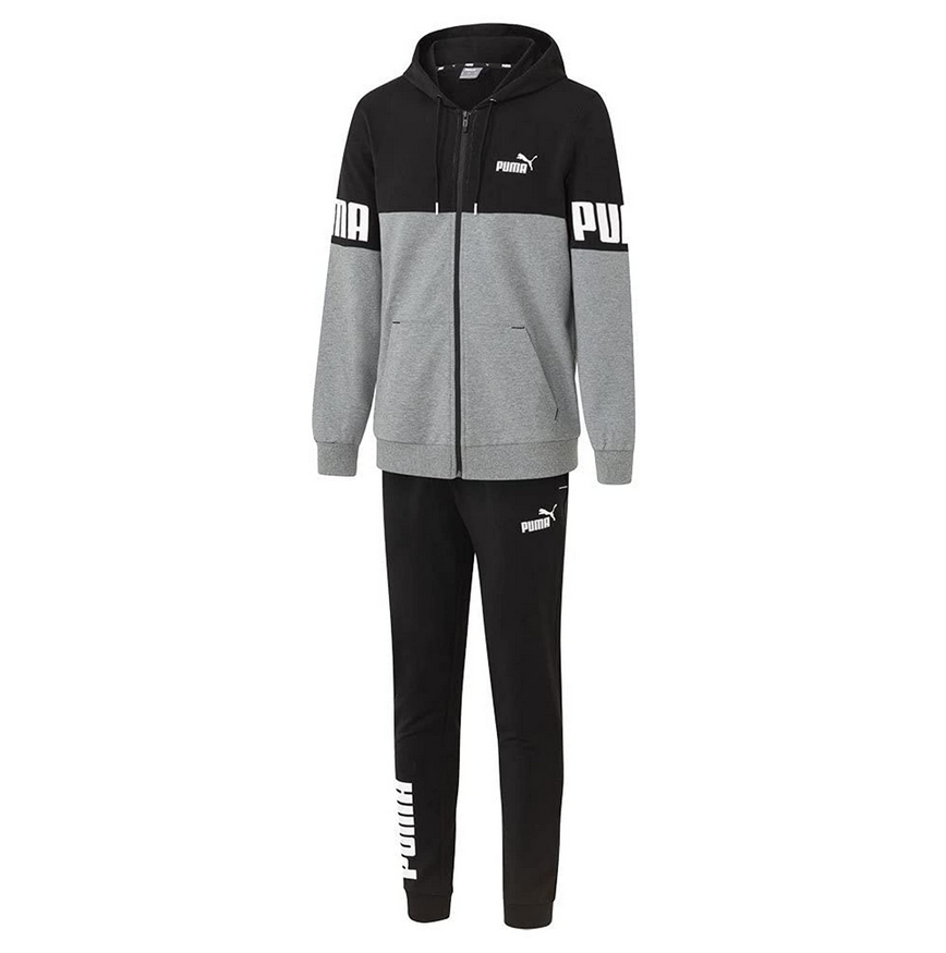 Puma POWER Men's light cotton tracksuit with hood 849233 51 black-medium gray heather