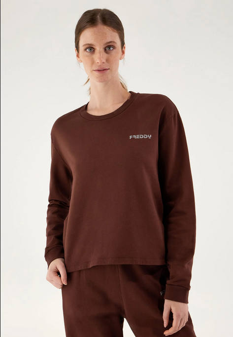Freddy Garment dyed comfort crew neck cropped sweatshirt JOYC024X Z40X moonbeam direct dyed