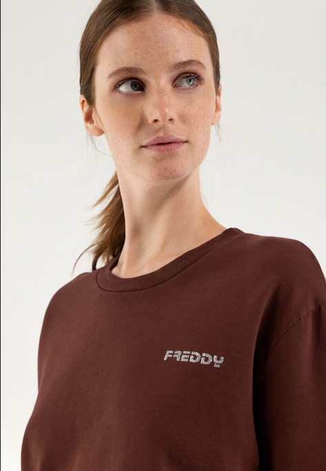 Freddy Garment dyed comfort crew neck cropped sweatshirt JOYC024X Z40X moonbeam direct dyed