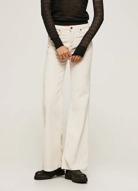 Pepe Jeans Pantaloni da donna svasati in velluto a coste Willa Cord PL2115850 804 ivory