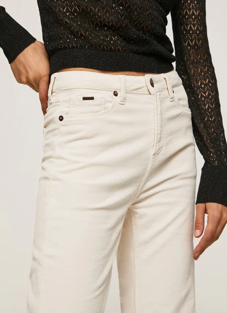 Pepe Jeans Pantaloni da donna svasati in velluto a coste Willa Cord PL2115850 804 ivory