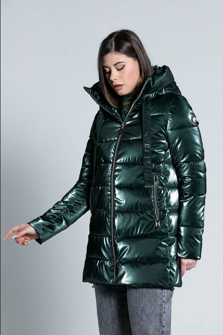 Relish Piumino da donna lungo manica lunga con cappuccio più coulisse più zip Fabic RDA2205009001 1868 sycamore