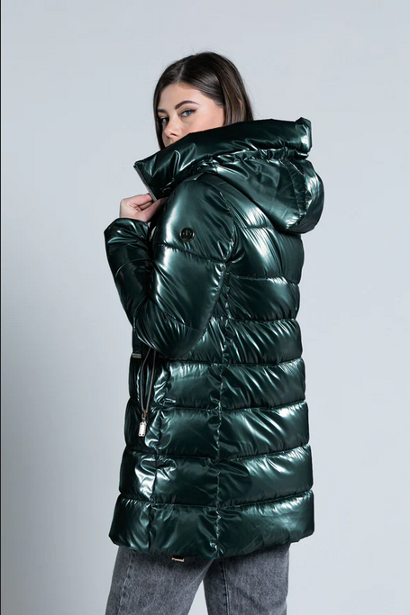 Relish Piumino da donna lungo manica lunga con cappuccio più coulisse più zip Fabic RDA2205009001 1868 sycamore