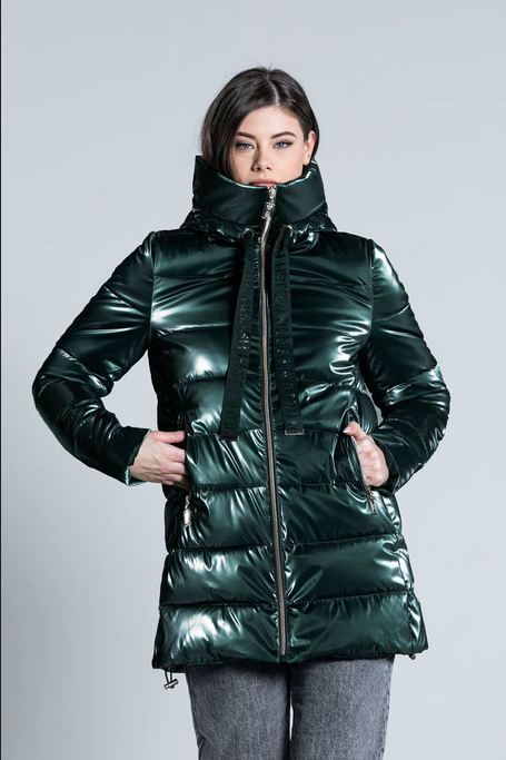 Relish Piumino da donna lungo manica lunga con cappuccio più coulisse più zip Fabic RDA2205009001 1868 sycamore