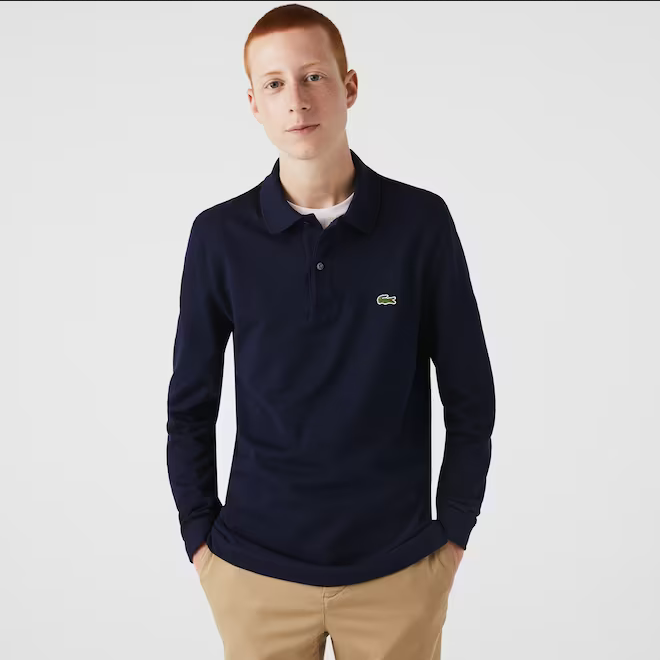 Lacoste Men's long-sleeved polo shirt in pitit piqué in one color YH9521 00 166 navy blue